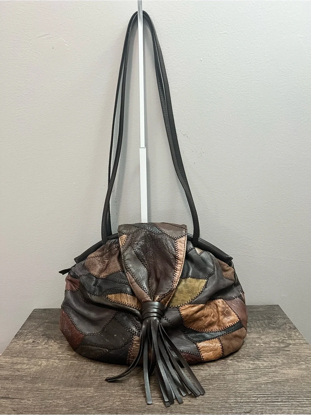 Patchwork Leather Shoulder Bag in Mixed Brown Tones